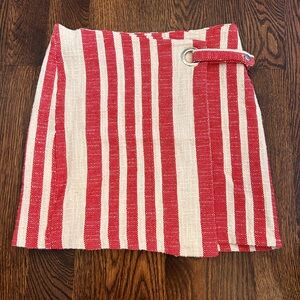 Free People It's A Wrap Red Striped Wrap Mini Skirt Medium